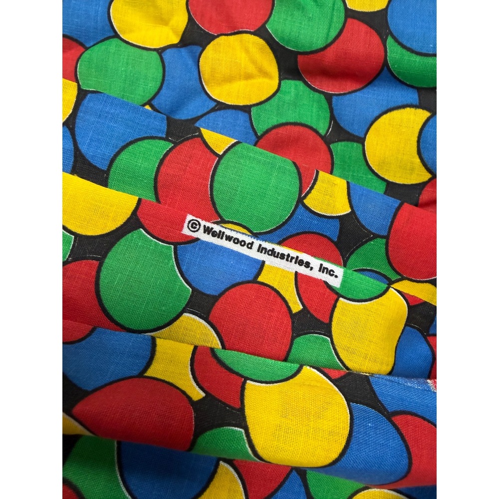Vintage Wellwood Industries Primary Color Polka Dot Cotton Fabric 2.72 Yards - Picture 2 of 2